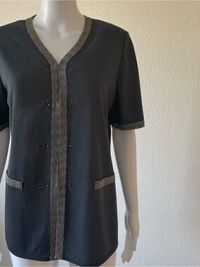 Vintage ESCALIER Korean Black Embellished Tunic Top Size 100 / US L